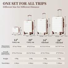 YSTYLE Luggage Sets 5 Piece,Expandable Hardshell Suitcase Set, Travel Suitcases With Durable Spinner Wheels And TSA Lock - White Brown - View 9