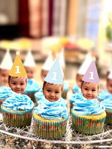 6pcs Personalized Face Cupcake Picks, Personalized Birthday Cake Toppers Featuring, Custom Face Photos,Customizable For Any Age! ,Milestone Happy Birthday Party Decorations, First Birthday Anniversary Party Supplies, Birthday Celebration Cake Accessories, These Unique Cake Flags Serve As The Perfect Decoration For Birthday Parties - Multicolor - View 3