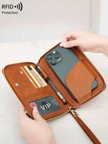 CHARM INFINITE Travel Passport Wallet RFID Blocking Creative Design Zipper Closure Multiple Card Slots Wrist Strap For Airplane Tickets Credit Cards Travel Organizer Beach Vacation Summer Gift - 棕色 - 查看 4