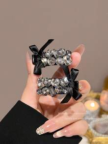 2个奢华水钻蝴蝶发夹，复古简约刘海发夹 - 彩色 - 查看 8