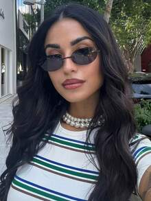 Frameless Oval Decorative Glasses, Y2K Punk Chic Minimalist Basic Style Eyewear - Black - View 7