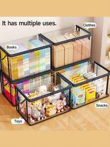 1个书籍收纳盒，适用于教室和家庭，旧书整理盒，桌面防尘透明可折叠书包 - A - 查看 4