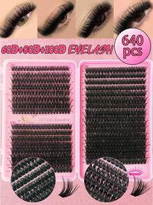 640/608片D型卷翘仿貂毛假睫毛，高容量单片假睫毛，适合新手和专业人士在家DIY。30D+40D+50D+60D+80D+100D混合款式分段式假睫毛册，可打造不同眼妆效果，柔软自然，持久轻盈。 - D - 查看 5