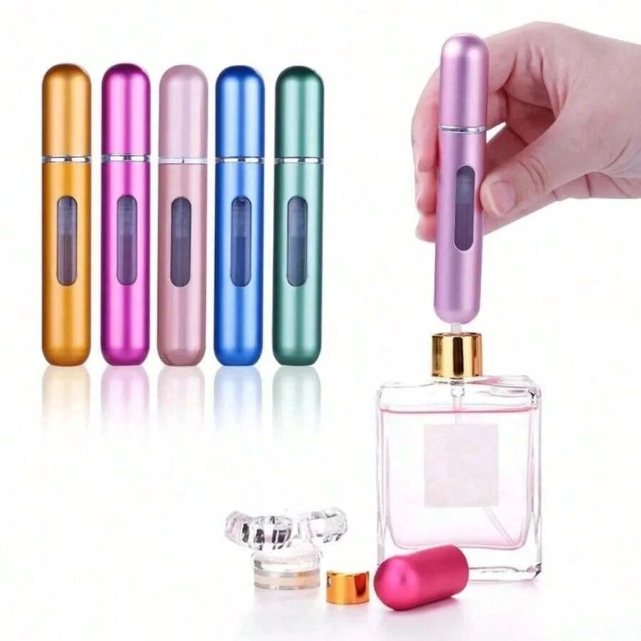 4pcs Aluminum Perfume Spray Bottles - Mini Portable Refillable Atomizers, Travel Cosmetic Tools, Suitable For Perfumes/Colognes, Ideal For Holiday Travel And Daily Touch-Ups, A Great Gift For Christmas And New Year Trips! Easy To Carry Around  Cosmetic And Perfume Refill Bottle - 玫紅色 - 查看 1
