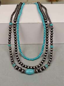 Vintage Turquoise Necklace, Antique Silver Tone Jewelry For Women - Multicolor - View 8