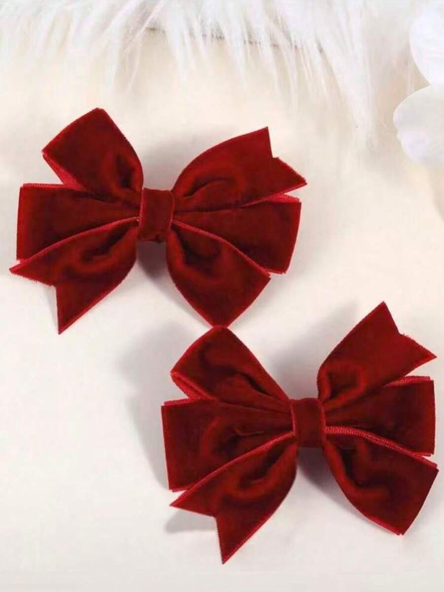 2 piezas Pinzas para el cabello con lazo de peluche para mujeres, accesorios decorativos para el cabello para adolescentes, pinzas de caimán de unicolor de peluche burdeos, para verano, vacaciones, viajes, festivales, fiestas - Burdeos - Ver 1