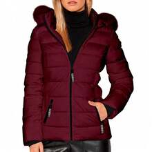 Shendy Vendy Women's Jacket Warm Polyester With Fur-Like Collar - Red Violet - View 6