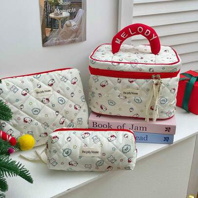 SANRIO High-Quality Cat Print Cosmetic Bag, Large Capacity Portable Makeup Organizer Clutch, Suitable For /Hangyodon