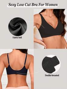 Women's Seamless Push-Up Bra, Invisible Bra, Removable Pads - Black - View 5