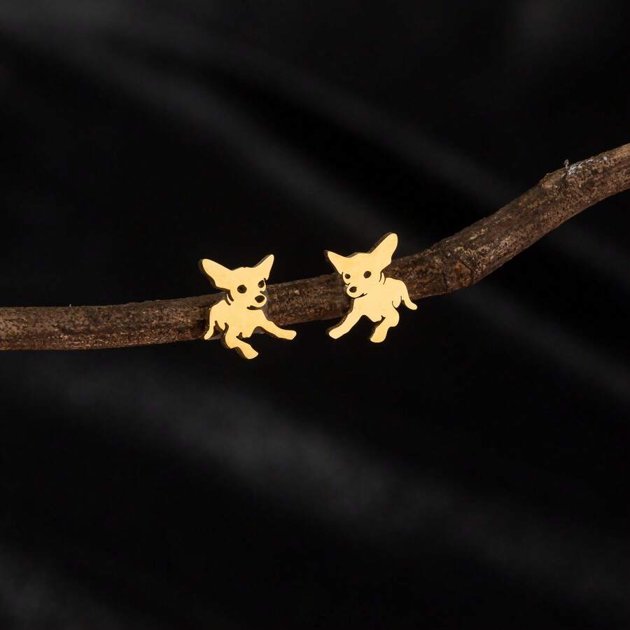 1 Pair Of Stainless Steel Puppy Cartoon Earrings, Cute, And Fashionable Stud Jewelry, Wedding Party Gift For Men/Women - GED742 - View 1