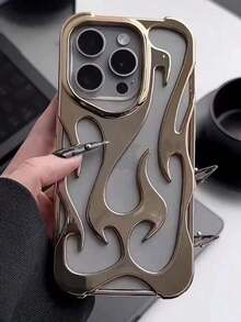 Metallic Phone New Fashion Silver Matte Spray Oil Cool Hollow Flame Pattern Shockproof TPU Protective Phone Cover Compatible With Iphone11/12/13/14/15/16/17 PROMAX - 香檳色 - 查看 6