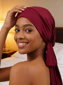 1件情人节女士睡帽，弹性绑带设计，丝滑柔顺，休闲居家日常护发睡帽，圣诞礼物 - 彩色 - 查看 3