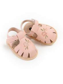 Infant/Toddler Girls' PU Leather Soft Bottom Open Toe Floral Princess Flat Sandals, Summer - Pink - View 6