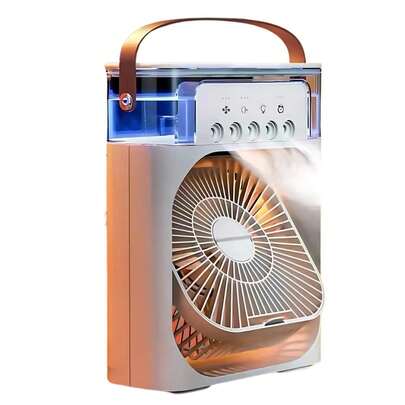 Ventilador con pulverizador de agua recargable 3 en 1, funciona hasta 2,5 horas con una sola carga y cuenta con 7 luces integradas - (Blanco)