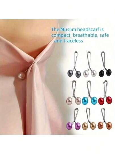 1/12 chiếc kẹp tóc ngọc trai, kẹp tóc hình chữ U, ghim cài khăn trùm đầu và khăn choàng thanh lịch dành cho phụ nữ Hồi giáo