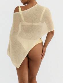 Women's Sheer Poncho Top, Lightweight Cover-Ups Crochet Shrug Bolero Mesh Knit Top,See-Through Off Shoulder Solid Color Irregular Knitted Loose Pullover, Boho Batwing Sleeve Sweater Cover Up Beachwear,Boho Aesthetic  Going Out Streetwear,Beach Wear,Rave Outfit,Concert Outfit,Summer Vacation Outfits,4th Of July Outfit Women - 黃色 - 查看 2