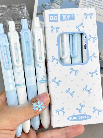 4 PCS Adorable Retractable Gel Pens Featuring A Bowknot Design | 0.5Mm Fine Point, Black Ink, Smooth Writing Experience, Perfect For Office And School Use, Cartoon-Themed, Stylish Writing, Extendable Mechanism, Must-Have Item