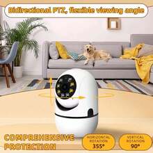 5MP WiFi Camera, Pet Monitor, Desktop Pet Monitoring Camera, Pet Camera, Remote Real-Time Pet Monitoring, Supports Cloud Storage And SD Card Storage, Two-Way Audio, Color Night Vision And PTZ Rotation Function (Power Adapter Not Included) - White - View 6