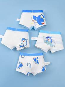 4pcs Boys' Comfortable Soft Breathable Cartoon Shark Print Shorts, Underwear For Kids - Multicolor - View 2