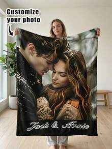 1 pieza Manta de franela personalizada y personalizada - Suave, ligera, cómoda - Regalo perfecto para adultos, Día de San Valentín o cualquier ocasión - Lavable a máquina, comodidad durante todo el año, manta personalizada, manta para siesta en la oficina, manta para aire acondicionado, manta con foto, regalo del Día del Padre para papá, manta de cama, manta con foto personalizada, para la familia - Multicolor - Ver 10