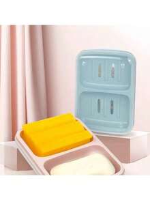 2-Slot Soap Dish, Bathroom Countertop Soap Holder With Drainage Design, Sealed Design Bathroom Accessory - Multicolor - View 8