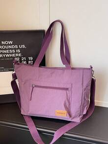 大容量托特包带零钱包 1个 新款韩版学院风中学生书包休闲包斜挎单肩包帆布包斜挎包，女士包带零钱包和笔记本电脑隔层，轻便、便携、可折叠、经典休闲，适合青少年女孩、女性、大学生、教师、学生手提包、大学必备包、教师礼物、情人节礼物 - 紫色 - 查看 6