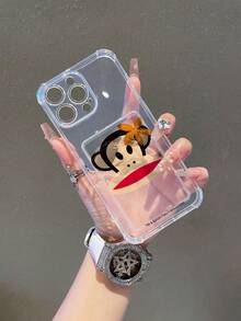 官方授权 Paul Frank 透明手机壳，全包覆式防震摄像头保护套，卡通猴子和花卉图案，全新设计，兼容 13/14/15/16/17 Pro Max - 彩色 - 查看 2