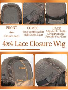 直发真人发假发，层次剪裁，4*4蕾丝闭合，透明蕾丝，自然黑，女士款，180%密度 - Natural Black - 查看 6