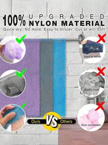 African Mesh Exfoliating Back Long Net Bath Scrub Towel Set,Double-Sided For Gentle,Rough Exfoliation, Effective Body Scrub, Back Scrubber For Shower Use,Premium Mesh Material, Convenient Strap Towel Design, Loofah Towel, Body Sponge For Smooth Skin,Great For Daily Use(Blue, Purple) - Multicolor - View 9