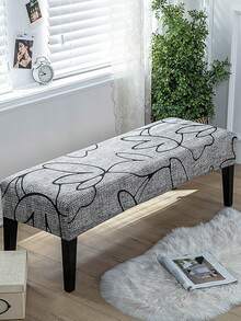 1pc Printed Dining Chair Cover, Made Of Stretchy Spandex Fabric, Suitable For Living Room, Piano Bench, Bench, Bedroom, Kitchen And Other Occasions - Grey - View 7