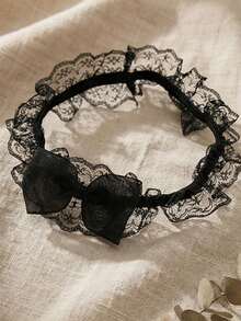 Black Lace Floral Bow Sexy Bridal Wedding Leg Chain - Black - View 3
