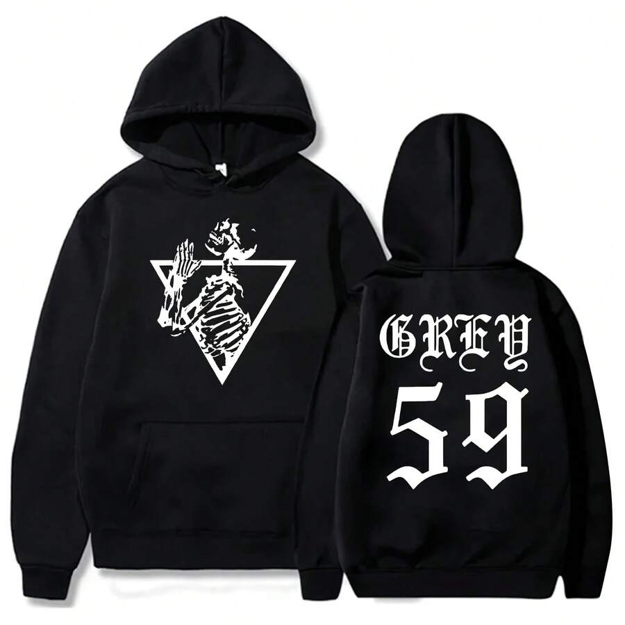 G59 Skeleton Hip Hop Trendya Music Unisex Pullover Casual Comfortable Soft Print Autumn Fleece HoodiesSweatshirts - 黑色 - 查看 1