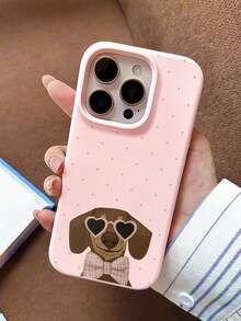 1个可爱波点小狗图案软液态硅胶防震防指纹手机壳，兼容 17/16/16Pro/16Plus/15/15ProMax/15Pro/11/12/13/14ProMax/11Pro/11ProMax/12Pro/12ProMax/13Pro/13ProMax/14Pro/14ProMax，优雅设计 - 彩色 - 查看 2