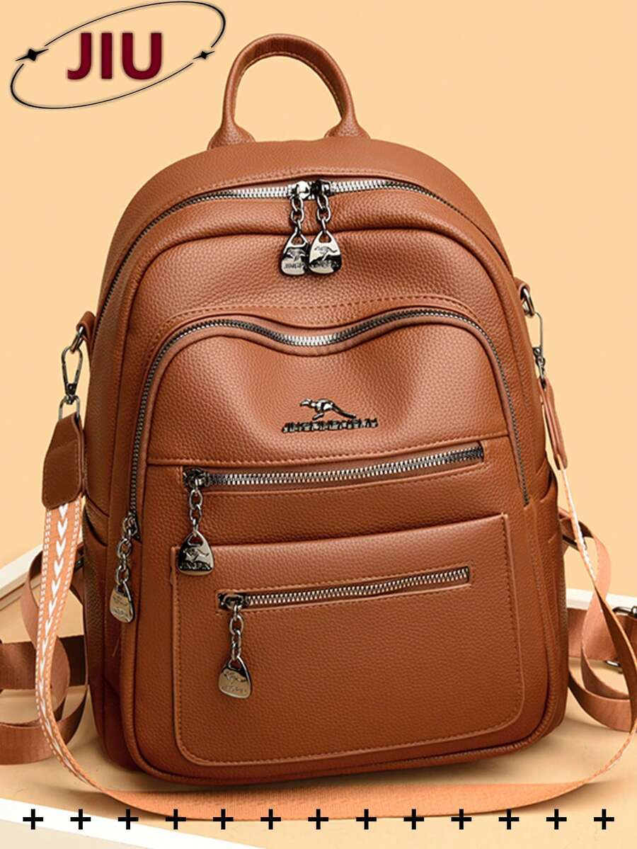 防盗复古PU软皮女士双肩包，多功能时尚日常包，多口袋轻便旅行包，大容量简约学生背包，适合学生、护士、教师、商务人士、旅行、通勤、购物、办公、约会、徒步、训练、工作、生日礼物、节日礼物