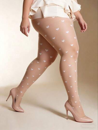 1 par de medias transparentes blancas de talla grande con diseño degradado de corazones blancos, adecuadas para la temporada de bodas y uso diario