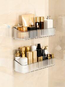 1pc Transparent Bathroom Shower Caddy Wall Mounted Storage Rack, Bathroom Accessories - Clear - View 5