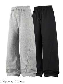 Men's Loose Fit Wide Leg Pants In Gray, Featuring Solid Color Design With Drawstring Waist Details, Made Of Thin Polyester Fabric, Suitable For Casual Wear, Everyday Outings And Sports Activities In Spring And Summer - Xám - Xem 2