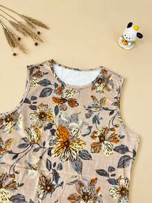 Women's Leaf & Floral Print Sleeveless Top, Fashionable Elegant Casual Daily Wear Vacation Summer - Apricot - View 2