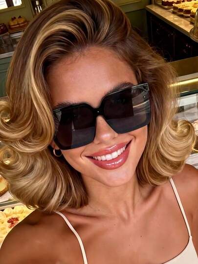 1 chiếc kính gọng vuông lớn, kiểu dáng thời trang, cần thiết cho bãi biển, kỳ nghỉ và du lịch ngoài trời.