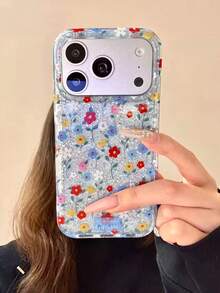 Funda de teléfono con pintura estética de flores coloridas de principios de primavera, compatible con iPhone 17 Pro Max, 16 Pro New, 17, 14 Pro, 15 Pro, cubierta de teléfono a prueba de golpes de doble capa con brillo creativo - Azul - Ver 6