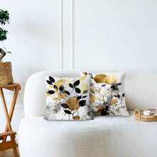 Juego de 2 fundas de almohada botánicas negras y doradas 20 x 20 pulgadas fundas de almohada decorativas abstractas modernas para sala de estar recámara decoración moderna del hogar - Botnico negro y dorado - Ver 3