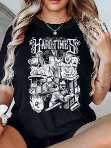 Figura simbólica que representa la lucha interna entre la fuerza y la fragilidad humana con elementos urbanos y sombras que evocan esfuerzo y superación camiseta de mujer 220g casual moderna - Negro - Ver 8