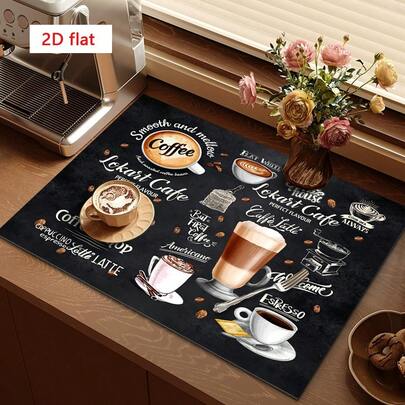 1 tấm lót máy pha cà phê, thảm trang trí bàn làm việc hình hoạt hình cà phê, chất liệu polyester thấm hút cao và bền, dùng cho máy pha cà phê, trang trí và bảo vệ mặt bàn quầy cà phê, thảm lót bàn làm việc pha cà phê, đế lót cốc cà phê, vật dụng gia đình, thảm máy pha cà phê đa năng và dễ vệ sinh.