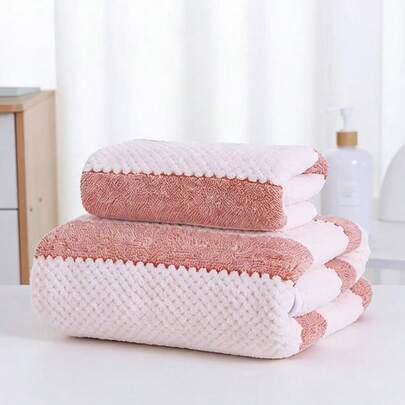 男女通用家庭套装柔软珊瑚绒吸水撞色菠萝图案浴巾/沙滩巾