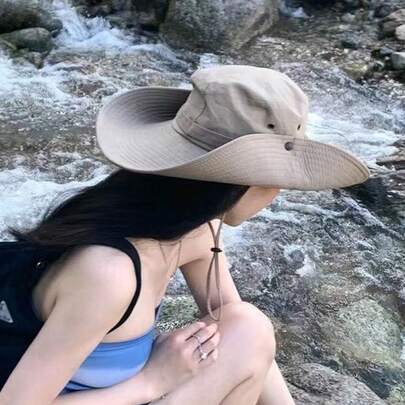 1顶男女通用夏季平顶帽，休闲风格，简约设计，尺寸可调节，可折叠方便收纳，速干，适合户外活动/派对，宽帽檐防晒，透气，适合户外团队建设、毕业典礼、徒步旅行、钓鱼、牛仔等场合。