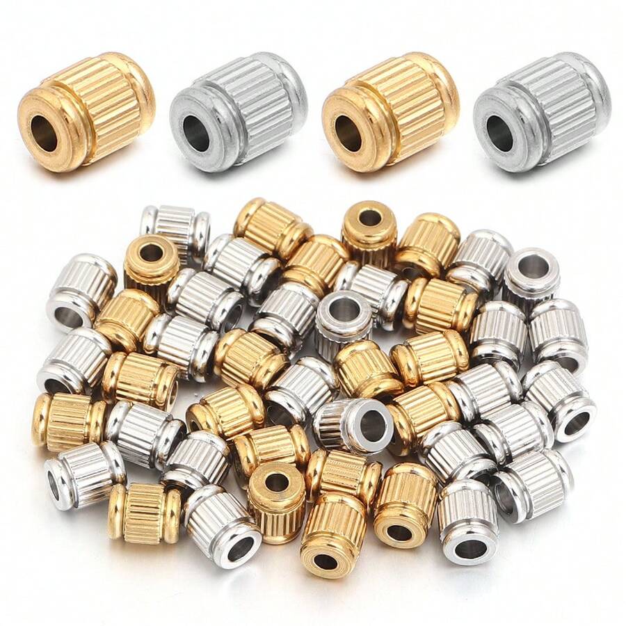5/10pcs/Pack Stainless Steel Vertical Striped Large Hole Spacer Beads, DIY Bracelet Necklace Jewelry Making Spacer Beads, Anti-Allergy Metal Large Hole Beads