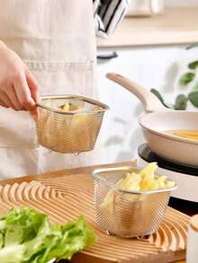 1pc Japanese Style Mini Square Stainless Steel Fine Mesh Strainer Basket, Fruit Washing Colander - Silver - View 6