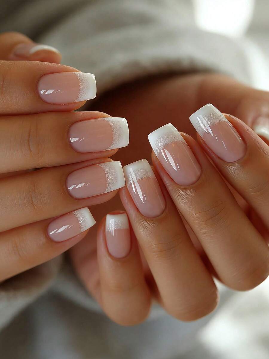 24 pezzi di unghie finte eleganti, colore nude lucido e bianco-argento opaco, versatili per appuntamenti, feste, Capodanno cinese, uso quotidiano in autunno/inverno, set di manicure rimovibile con gel trasparente e lima inclusi, colore gel trasparente casuale - Albicocca - Visualizzare 1