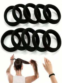 50pcs Black Simple Plain Color Elastic Hair Tie, 50pcs Summer Daily Black Elastic Hair Accessory For Women, Minimalist Ponytail Holder, Hairstyles Ideas, Rubber Band, Hair Accessories Set - 50PCS Black - View 7