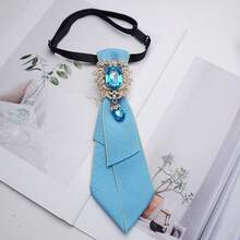 Bow Tie Women's Bow Bow Brooch Shirt Collar Decoration College Style British Korean Versatile Ribbon Collar Flower Tie - 藍色藍鑽 - 查看 1